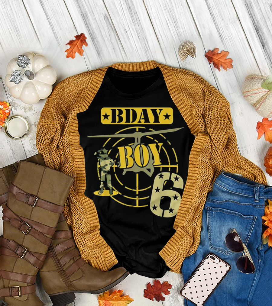 BDAY Boy 6 Camouflage Helicopter Theme Six Years Old T-Shirt