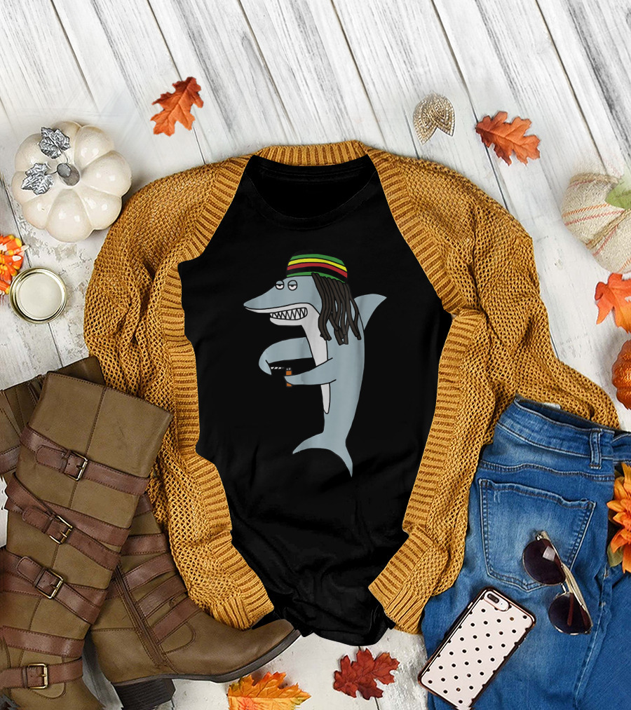 Reggae Shark Rasta with Dreadlocks and Jamaican Colors T-Shirt
