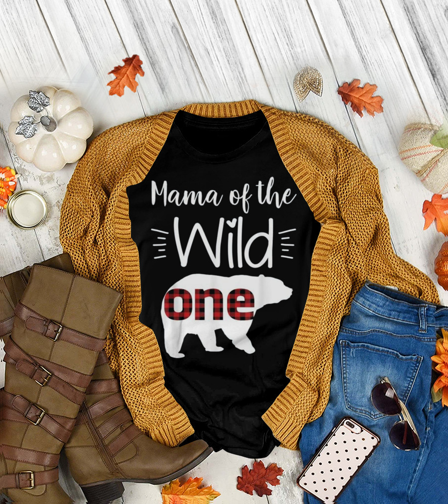 Mama of the Wild One Bear Lumberjack Plaid T-Shirt