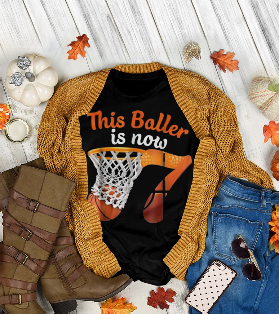 This Baller is Now 7 Basketball Birthday Funny 7 T-Shirt