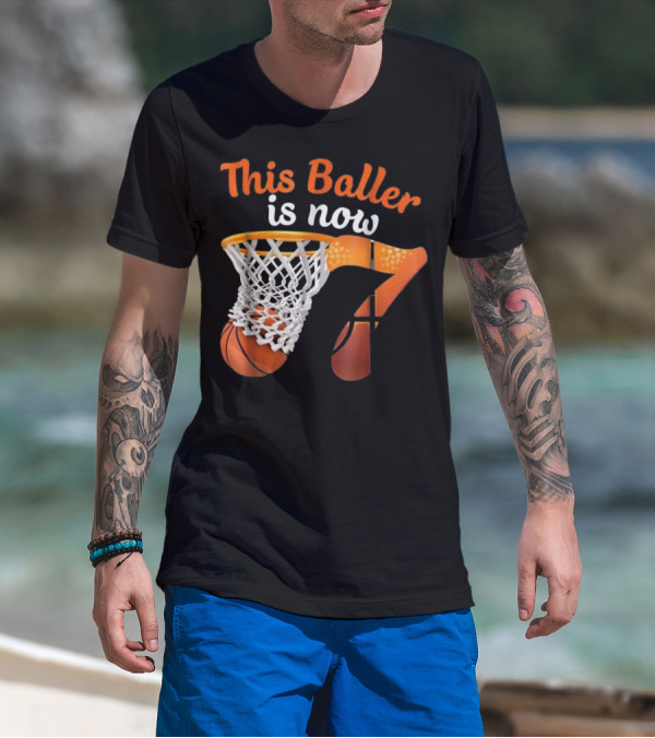 This Baller Is Now 7 Basketball Birthday Funny 7 T-Shirt
