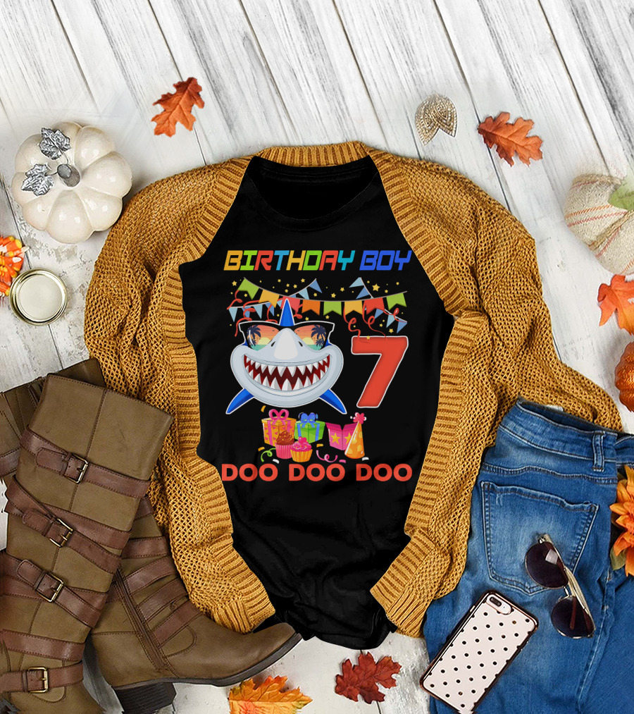 Birthday Boy Shark 7 Doo Doo Doo Party T-Shirt