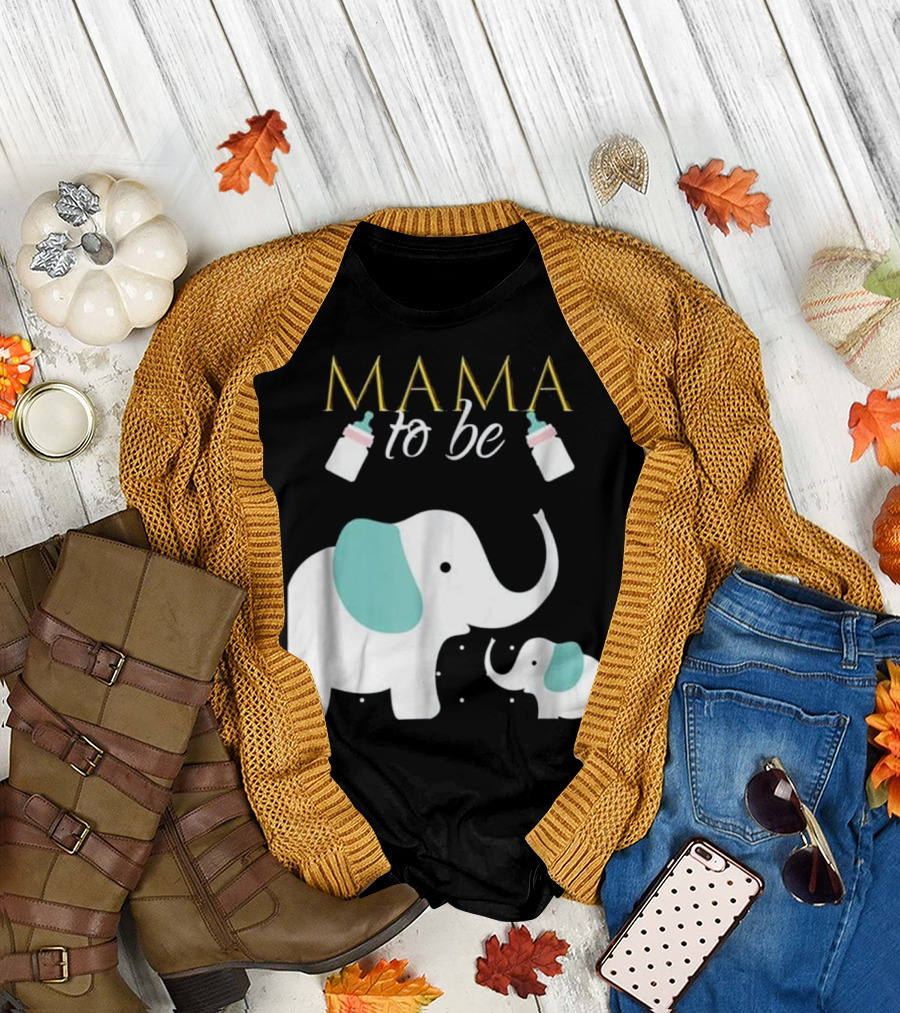Mama To Be Elephant Baby Shower with Bottles and Elephants for Boy T-Shirt