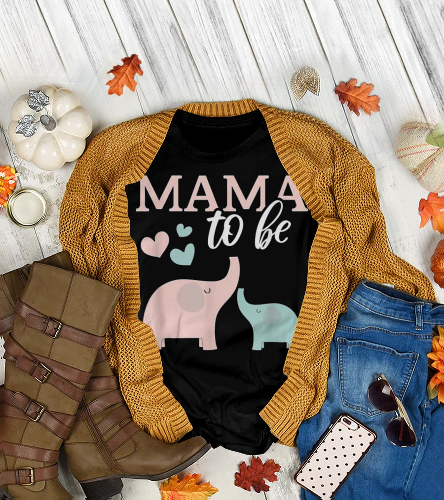 Mama To Be Elephant with Hearts Pregnancy Announcement T-Shirt