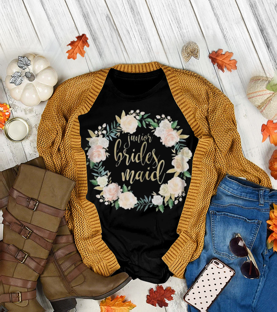 Junior Bridesmaid Blush and Gold Floral Wreath T-Shirt