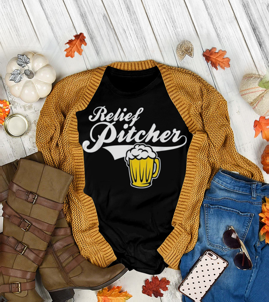 Relief Pitcher Beer Baseball Mug Fun Playful T-Shirt