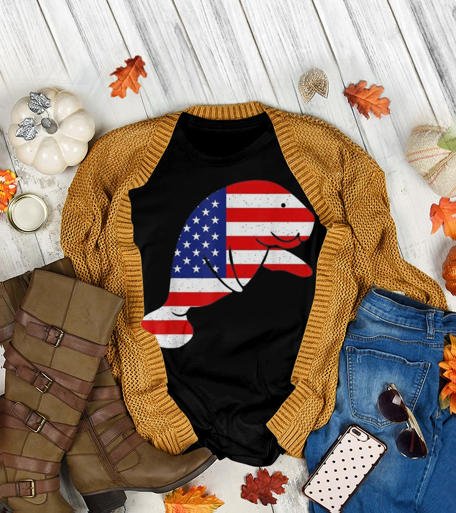 Manatee 4th of July American Flag USA T-Shirt