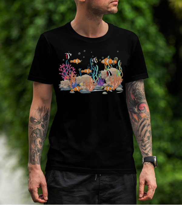 Cool Clown Fish Coral Reef Tropical Fish Vibrant Underwater Scene T-Shirt