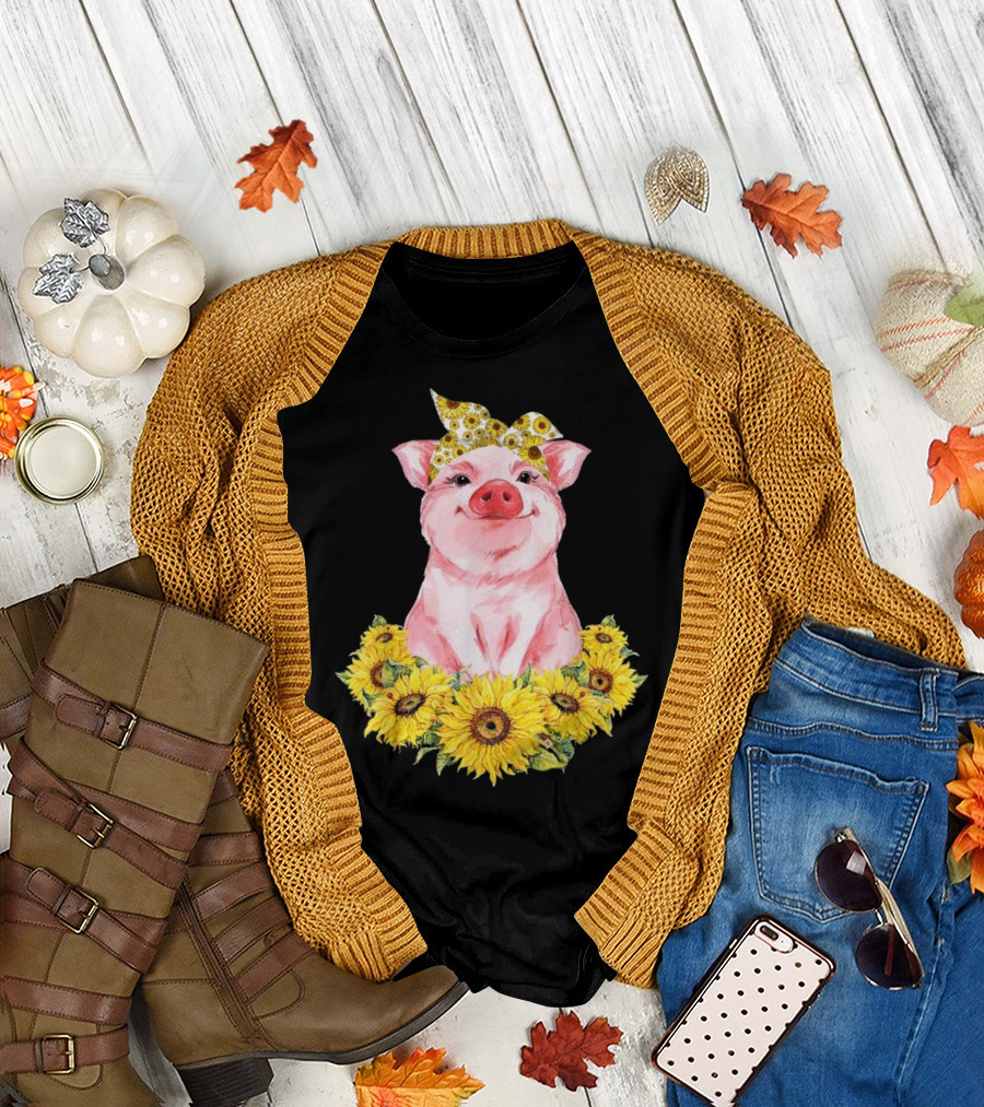 Just A Girl Who Loves Pigs and Sunflowers with Bow Headband T-Shirt