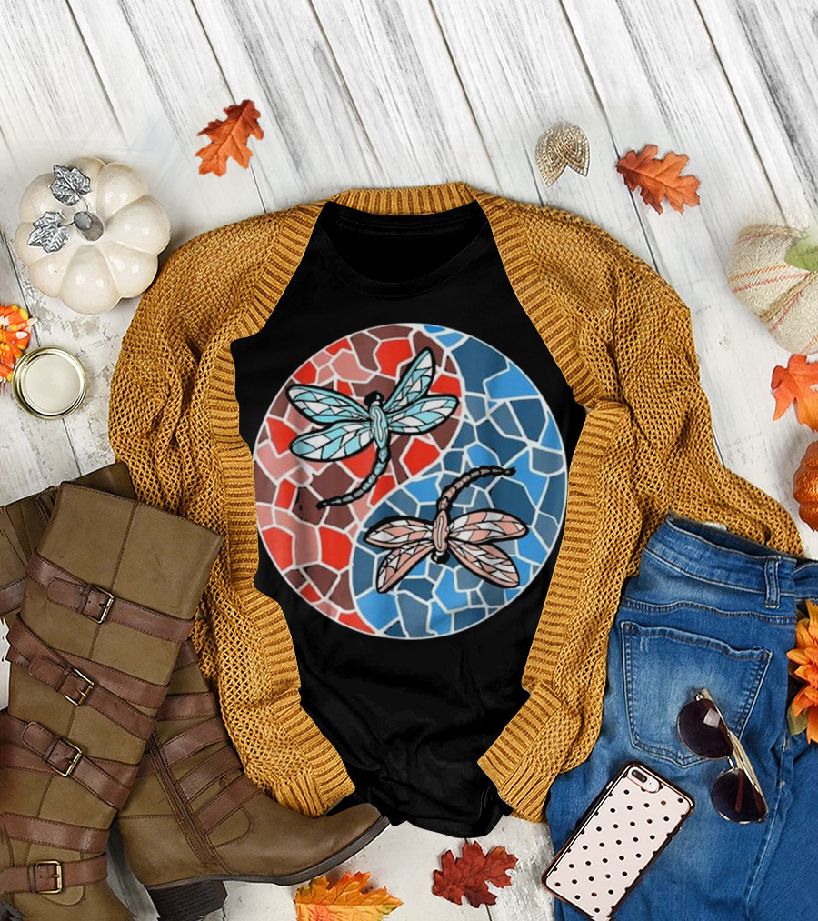 Dragonfly Yin Yang Mosaic Insect T-Shirt