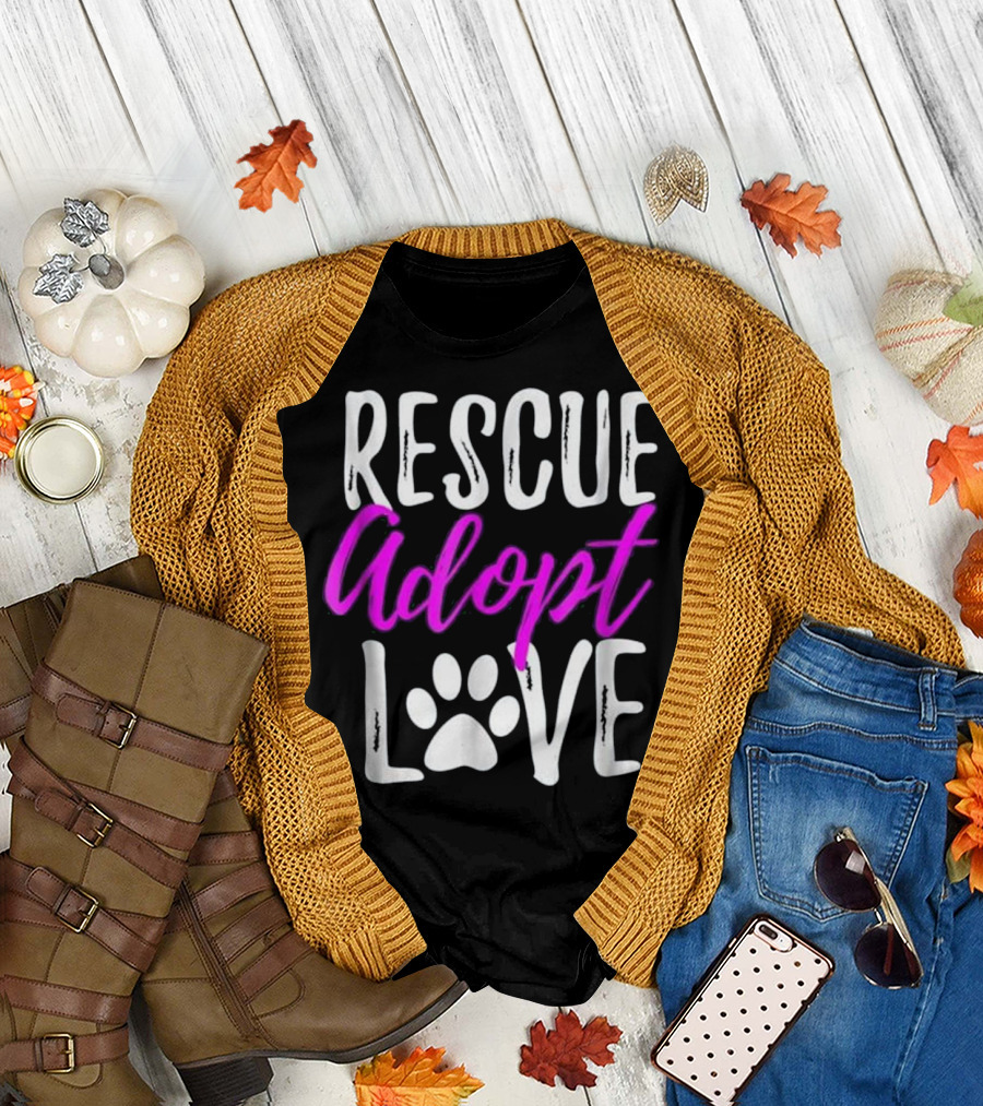 Rescue Adopt Love Paw Print Dog Humor T-Shirt