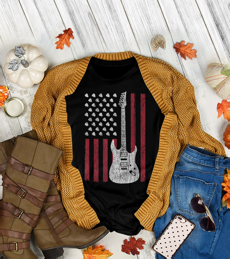 Vintage US Flag Guitar Picks Electric Guitar T-Shirt