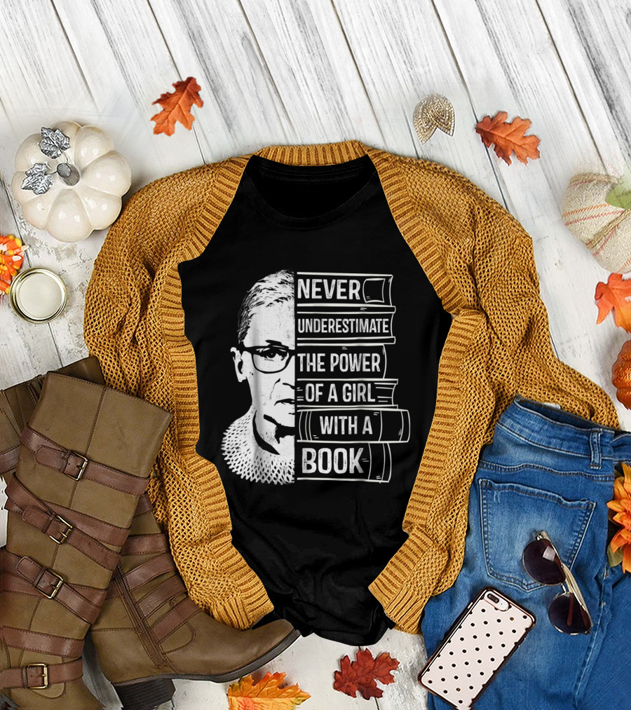 Never Underestimate The Power of a Girl With a Book and Iconic Justice Reflection T-Shirt