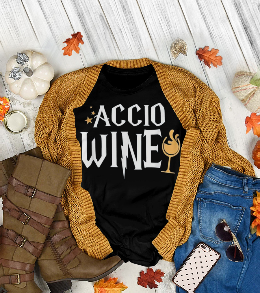 Accio Wine Potter Magic Spell with Wine Glass T-Shirt