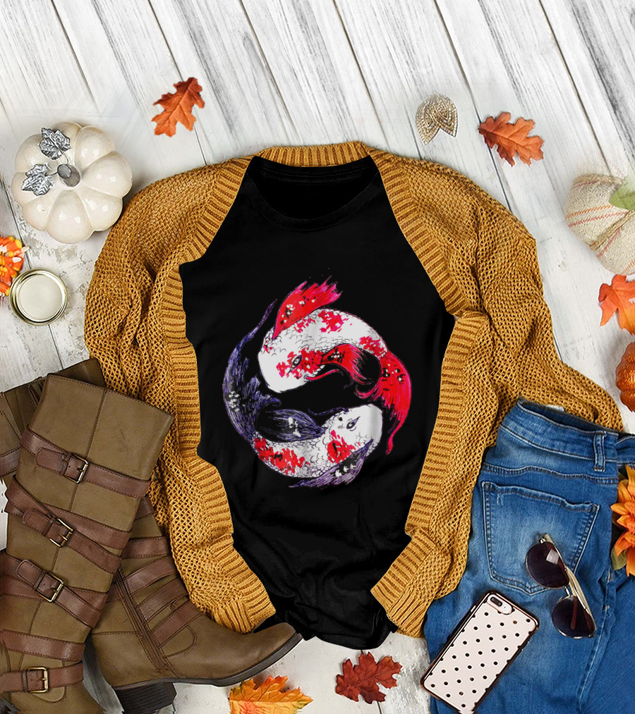 Yin Yang Koi Fishes Joitamix Red Black White Circle T-Shirt