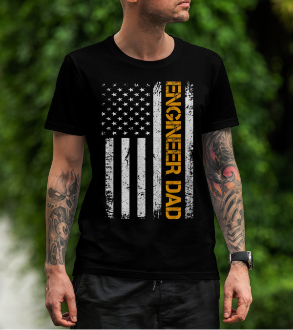 Vintage American Flag Engineer Dad USA T-Shirt