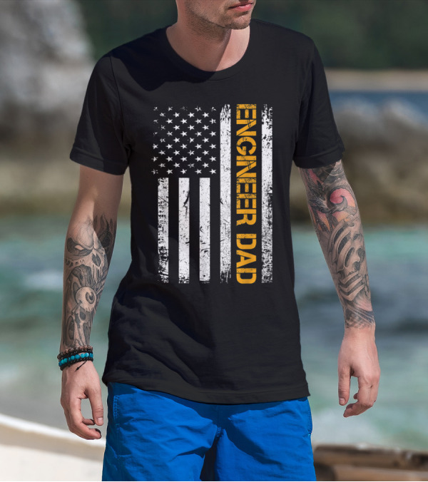 Vintage American Flag Engineer Dad USA T-Shirt