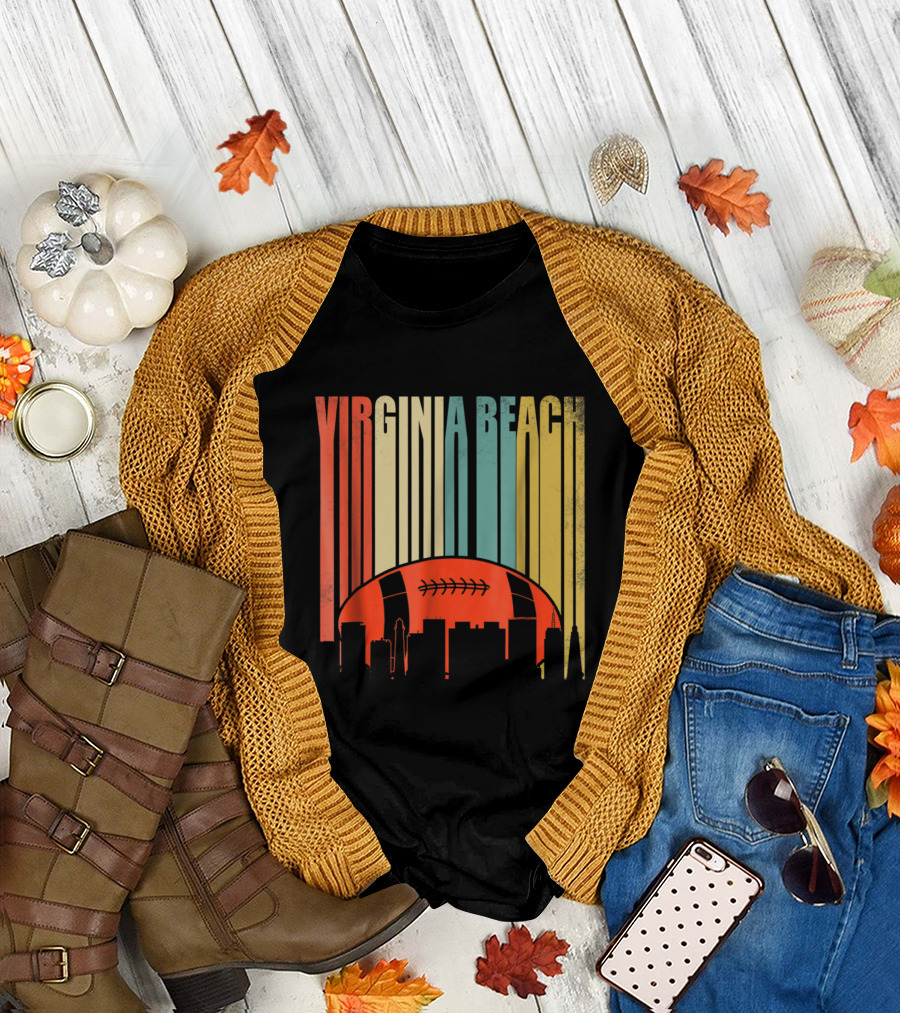 Virginia Beach Rugby Football Vintage Retro Skyline T-Shirt