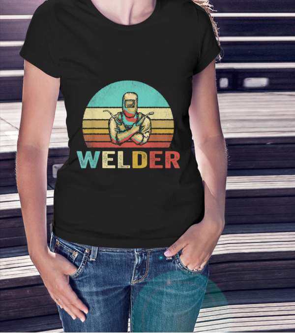 Welder Retro Welding Helmet Vintage Sunset Stripes T-Shirt