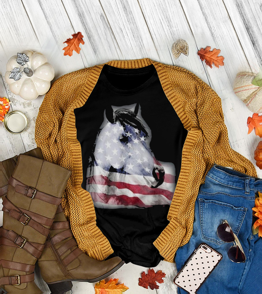 American Flag Horse Head Patriotic Horse Lover T-Shirt