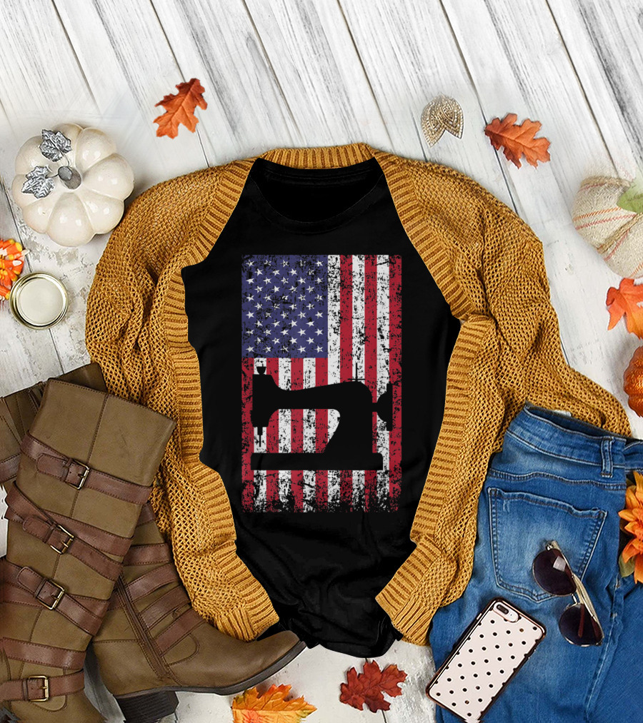 American Flag Sewing Machine T-Shirt