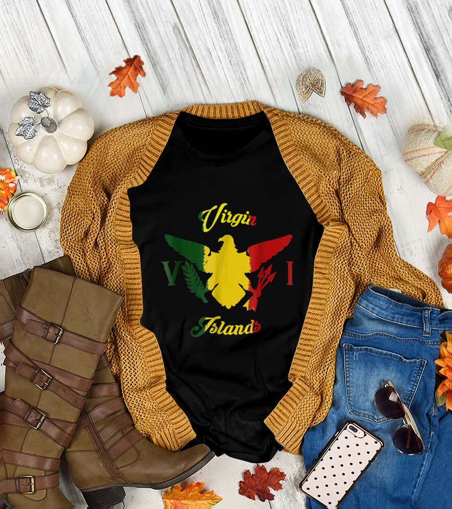 Virgin Islands Rasta Eagle Symbol V I Gold Green Red T-Shirt