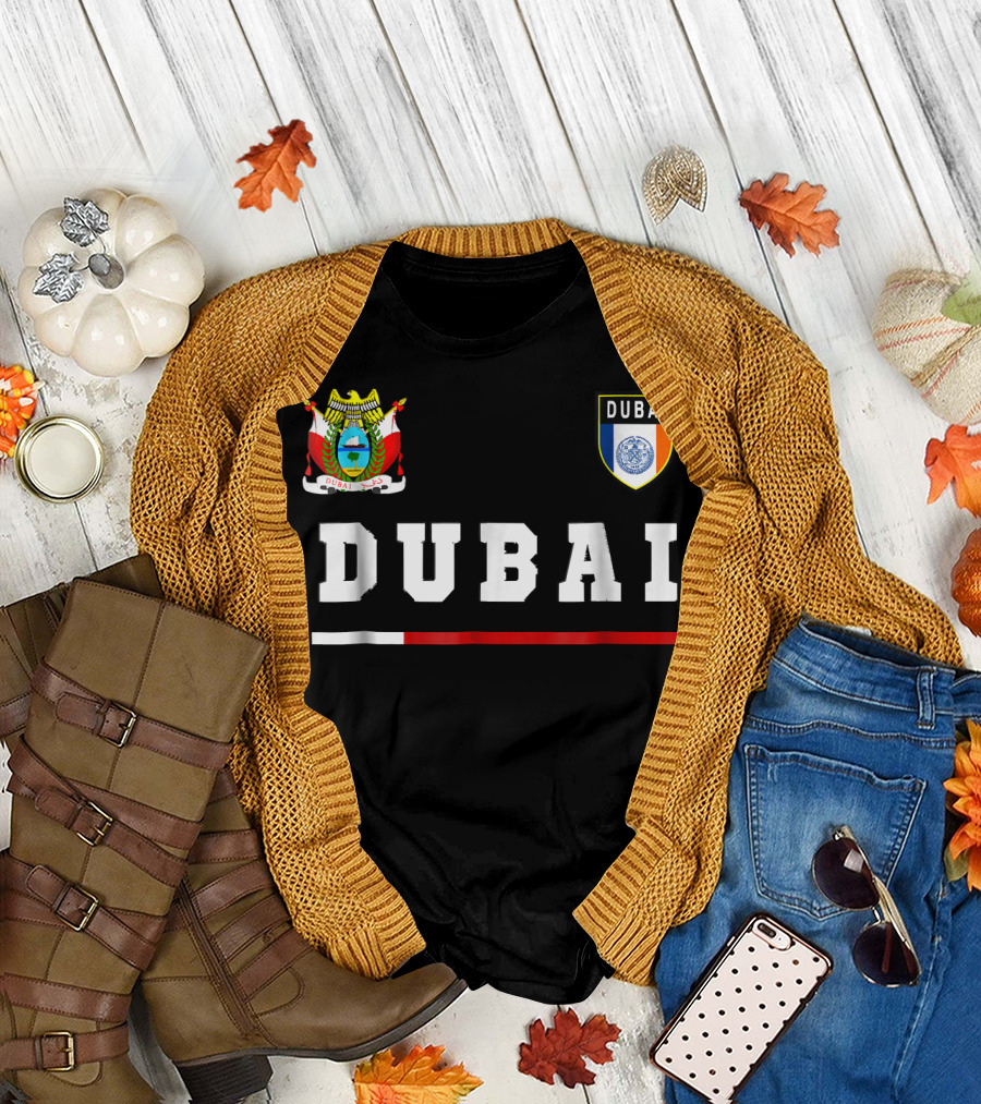 Dubai UAE Coat Of Arms Text Flag Emblem Football Soccer Jersey T-Shirt
