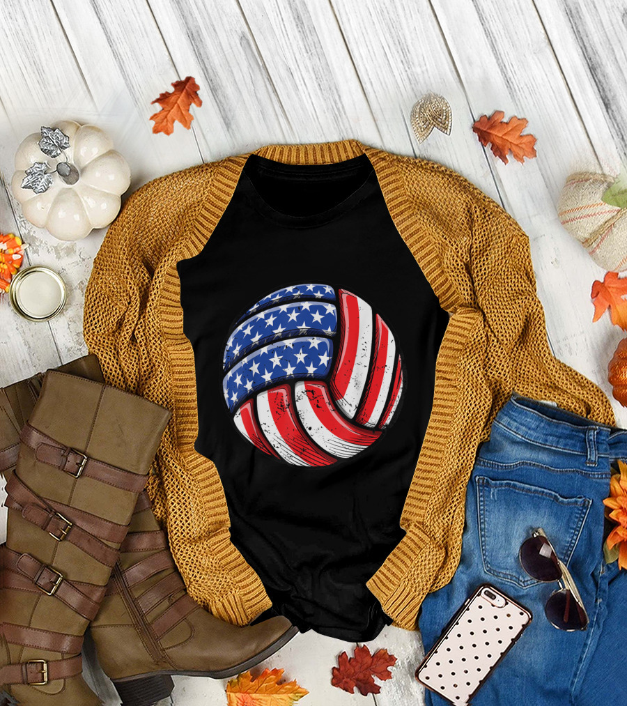 American Flag Stars and Stripes Volleyball Ball 4th of July T-Shirt