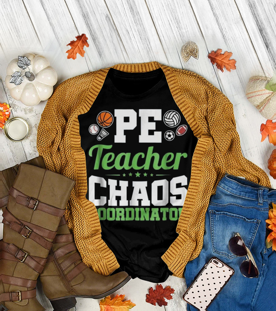 PE Teacher Chaos Coordinator Sports Balls Icons T-Shirt