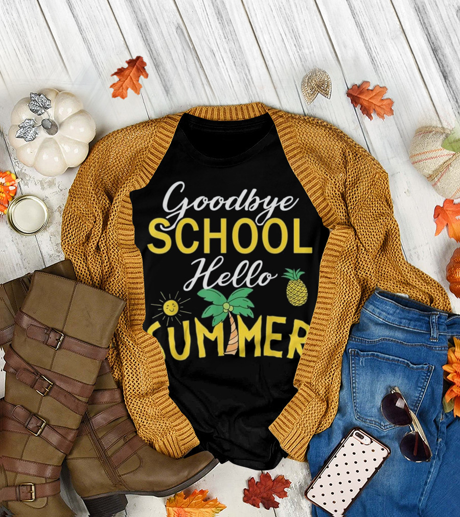 Goodbye School Hello Summer Teacher Pineapple Palm Tree Sun T-Shirt