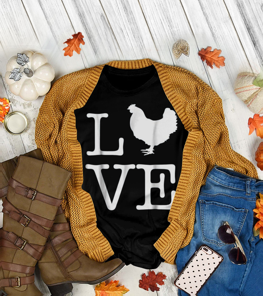 I Love Chickens Funny Chicken Rooster Silhouette Text Love T-Shirt