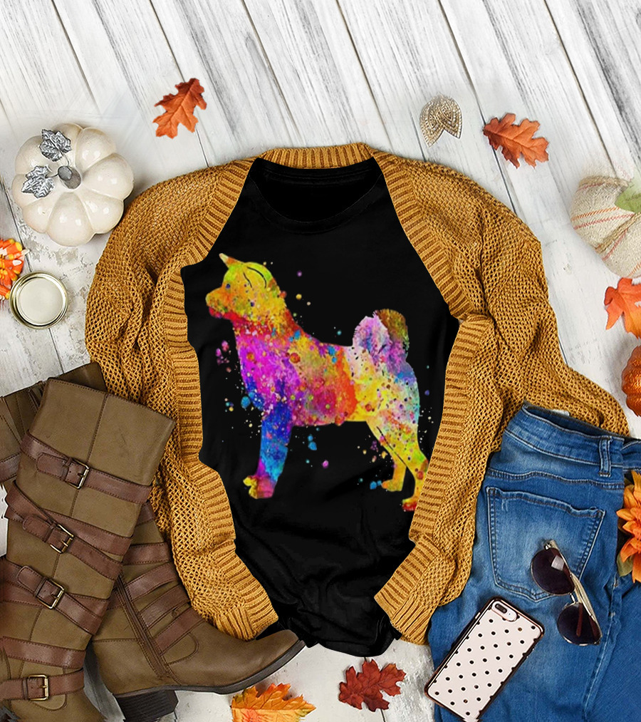 Watercolor Rainbow Akita Dog T-Shirt