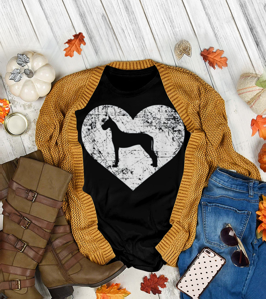 I Love Great Dane Dog Heart Silhouette Funny Cute Pet T-Shirt