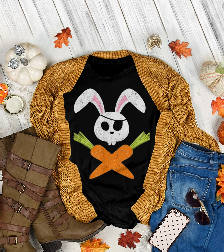 Easter Bunny Rabbit Skull Pirate with Crossed Carrots T-Shirt