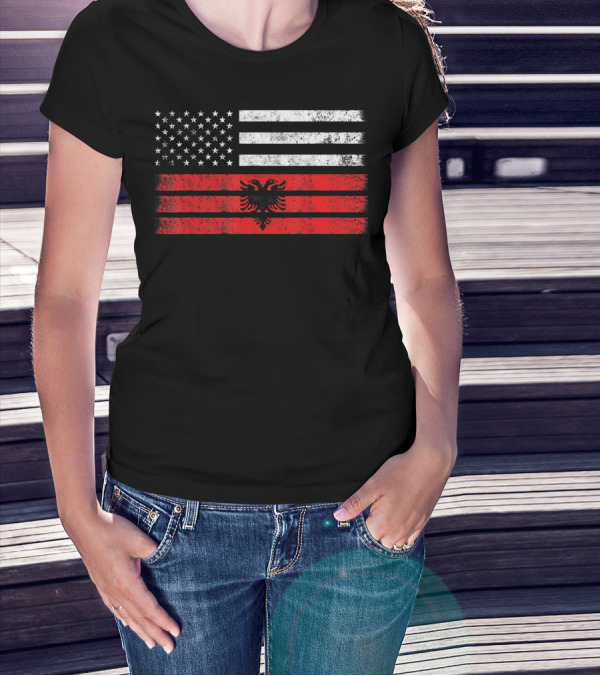 USA And Albania Flag Fusion With Stars And Eagle T-Shirt