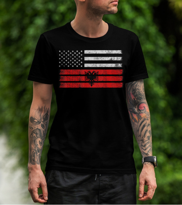 USA And Albania Flag Fusion With Stars And Eagle T-Shirt
