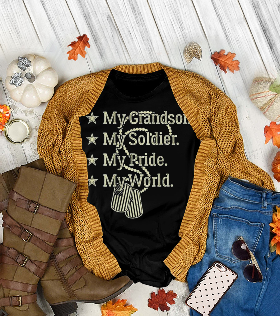My Grandson My Soldier My Pride My World Military Dog Tags T-Shirt