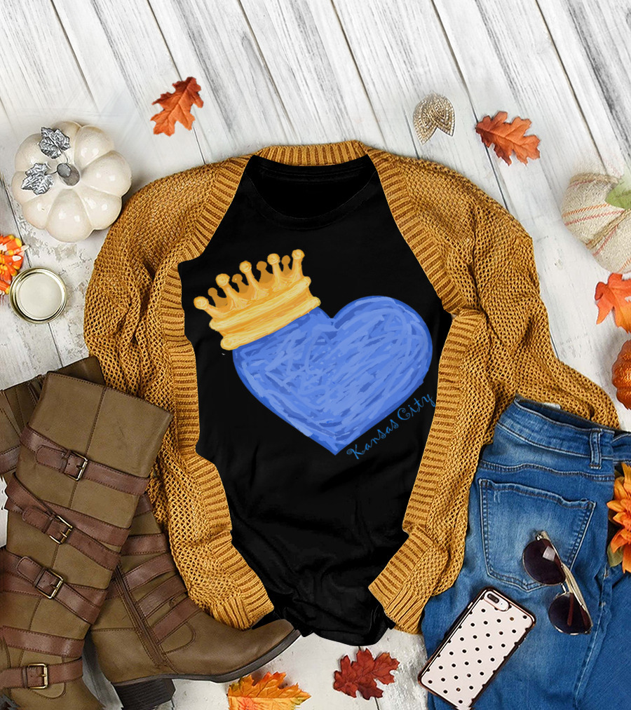 Kansas City Blue Heart with Gold Crown T-Shirt