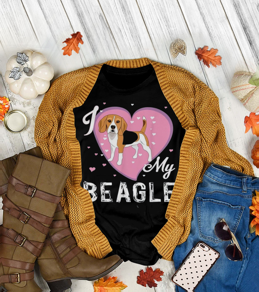 I Love My Beagle Pink Heart Design Beagles Lover T-Shirt