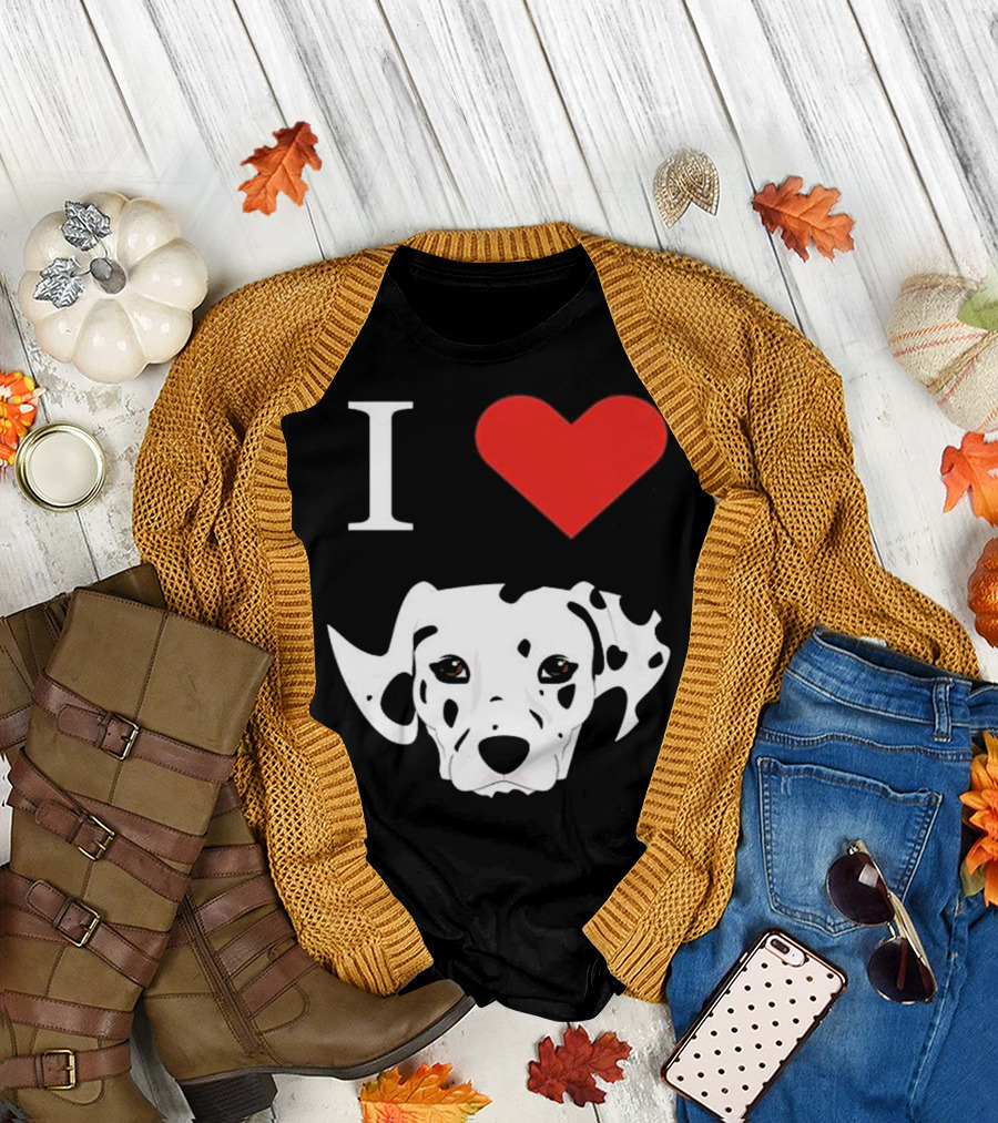 I Heart Dalmatian Dog Head With Red Love T-Shirt
