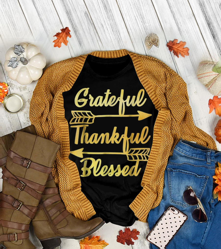 Grateful Thankful Blessed Gold Arrows T-Shirt