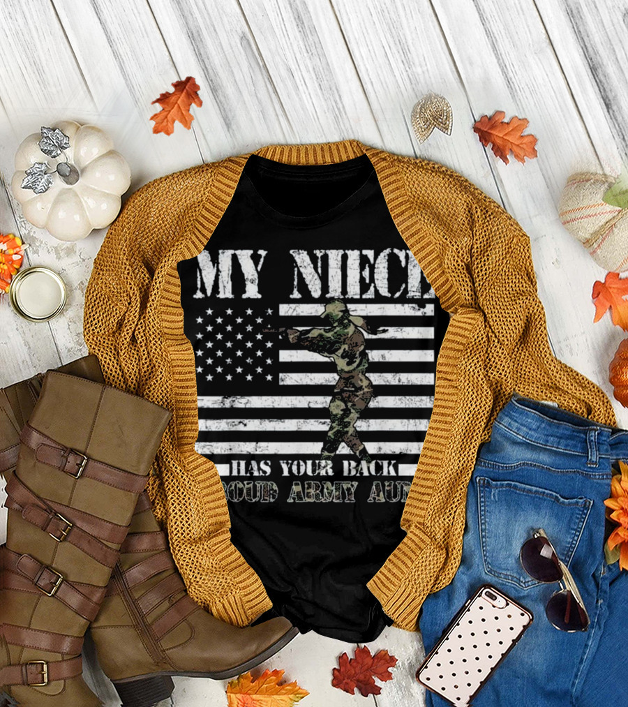 My Niece Has Your Back Proud Army Aunt Iconic American Flag Soldier T-Shirt