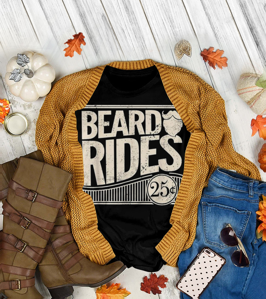Beard Rides 25 Cents Funny Vintage Distressed Mens T-Shirt