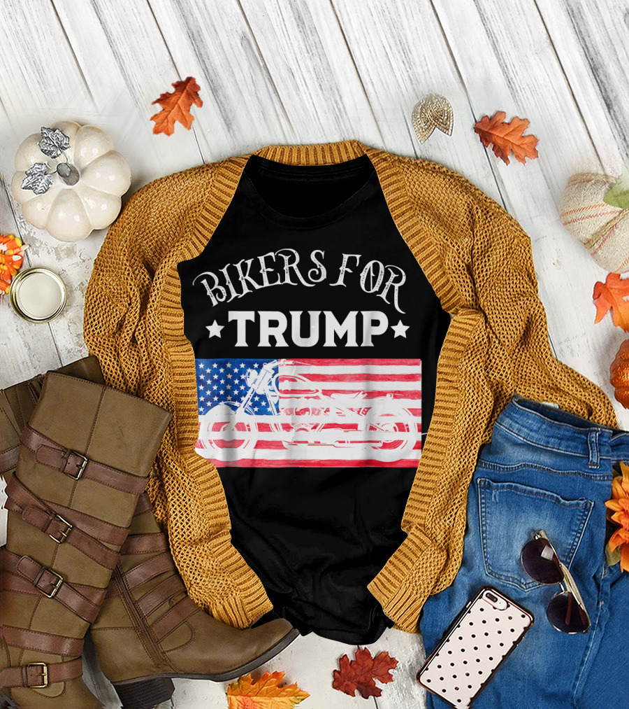Bikers For Trump Motorcycle Riders Patriotic American Flag Motorcycle T-Shirt