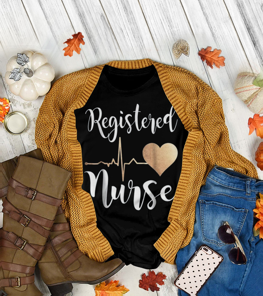 Registered Nurse Heartbeat Gold Heart T-Shirt