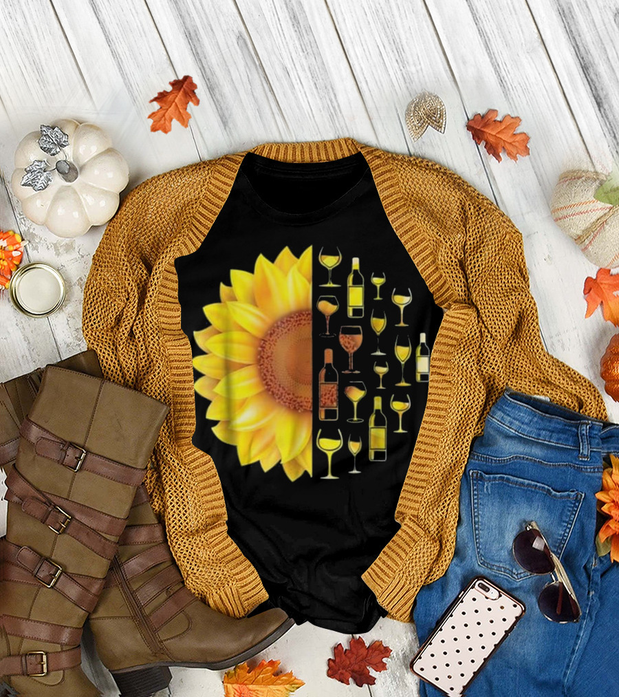I Love Wine Sunflower Bottles Glasses Sunflowers T-Shirt