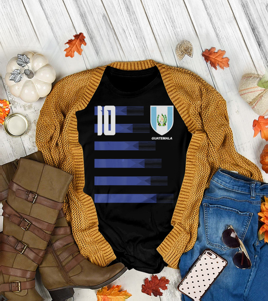 Guatemala Guatemalteco Futbol Soccer Number 10 Shield Blue Stripes T-Shirt