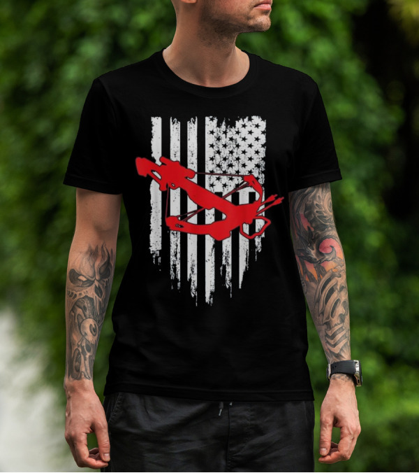 American Flag Red Crossbow Bow Hunting Enthusiast T-Shirt