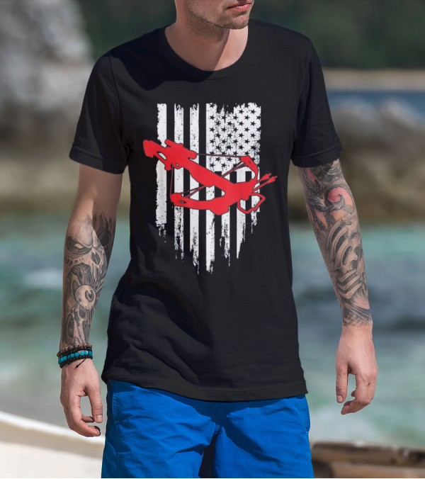American Flag Red Crossbow Bow Hunting Enthusiast T-Shirt
