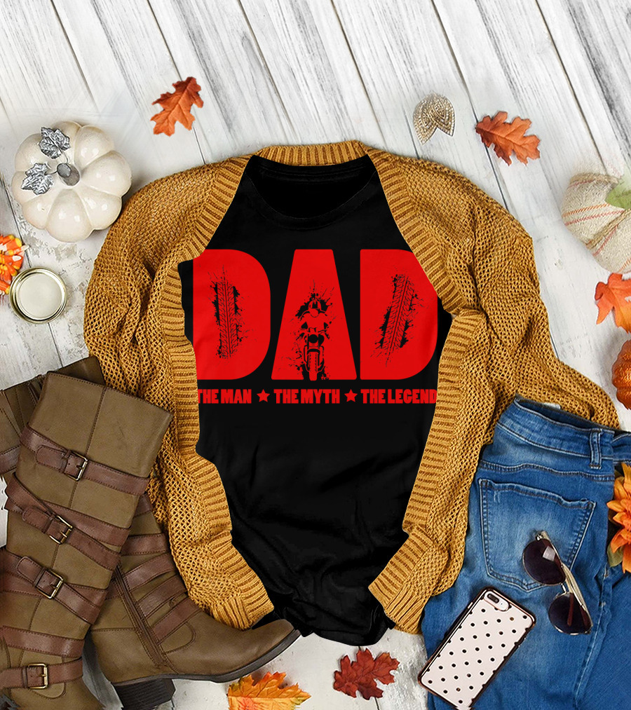 Dad The Man The Myth The Legend Tire Tracks Motorcycle T-Shirt